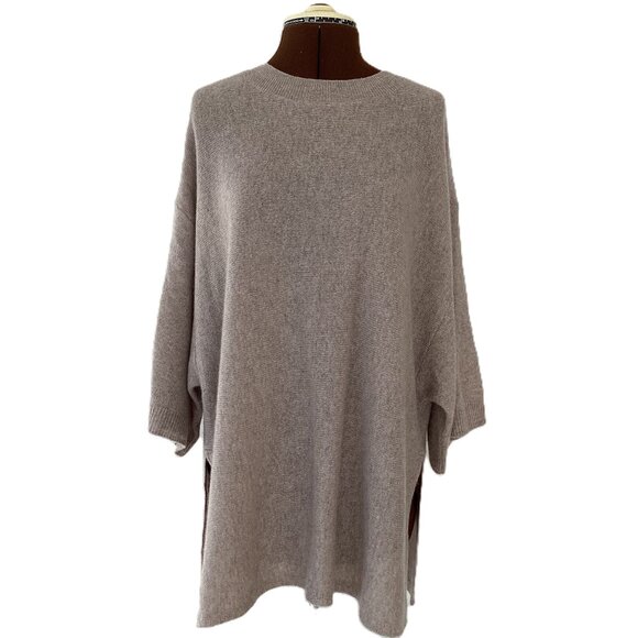 Taupe Cashmere Tunic Sweater with Side Slits - Picture 1 of 6